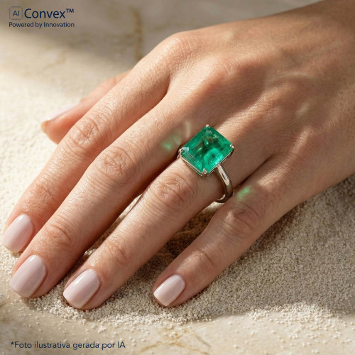 Anel de Prata Coleção Fancy Retangular Fusion Verde 8x10