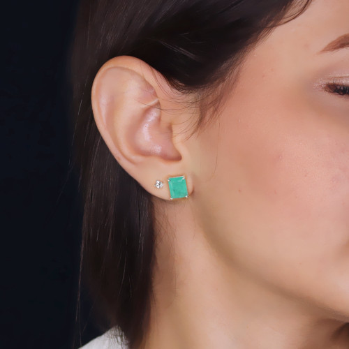 Brinco de Prata Coleção Fancy Retangular Fusion Verde 8x10