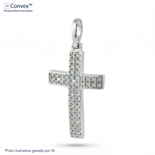 Pingente de Prata Cruz Cravejada com Zircônias 30x20