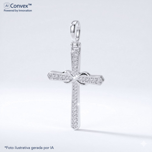 Pingente de Prata Cruz Infinito com Zircônia Branca 30x20