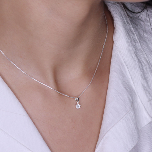 Colar de Prata Coleção Florescer com Zircônias Brancas 45cm