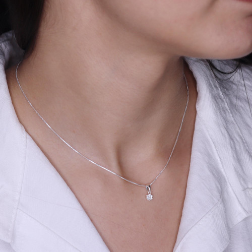 Colar de Prata Coleção Florescer com Zircônias Brancas 45cm