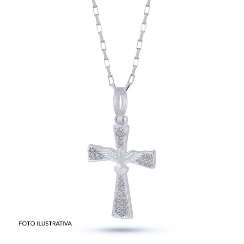 Pingente de Prata Cruz Espírito Santo com Zircônias 30x20