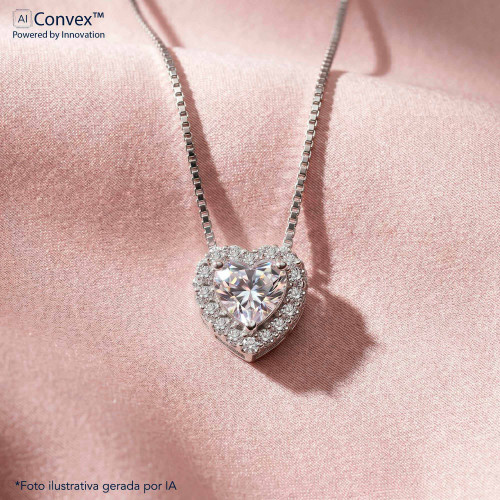 Colar de Prata Coleção Fancy Coração Zircônia Cristal 8x8 45cm