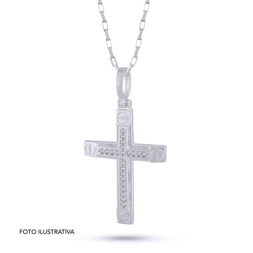 Pingente de Prata Cruz com Zircônias Brancas 30x20