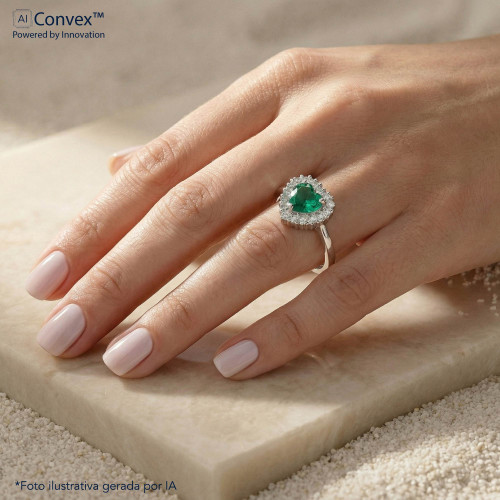 Anel de Prata Coleção Fancy Coração Zircônia Esmeralda 8x8
