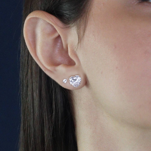 Brinco de Prata Coleção Fancy Zircônia  Cristal Coração 10mm