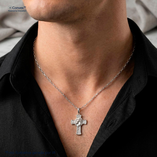 Pingente de Prata Cruz face de Cristo 22x30