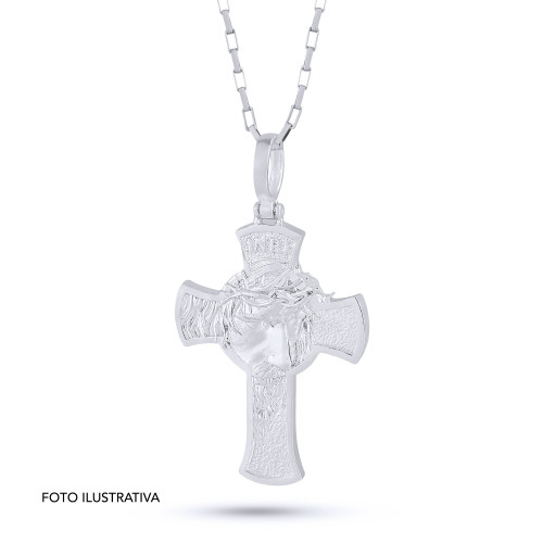 Pingente de Prata Cruz face de Cristo 22x30
