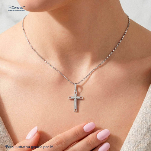 Pingente de Prata Cruz com Zircônias 13x20