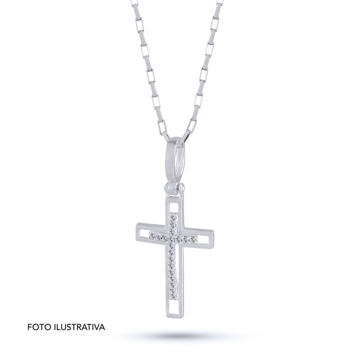 Pingente de Prata Cruz Trabalhada com  Cruz Zircônias 13x20