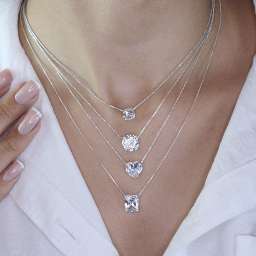 Colar de Prata Ponto de Luz Coleção Fancy Cristal 7mm 45cm