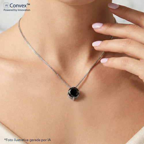 Colar de Prata Ponto de Luz Coleção Fancy Zircônia Negra 10mm 45cm