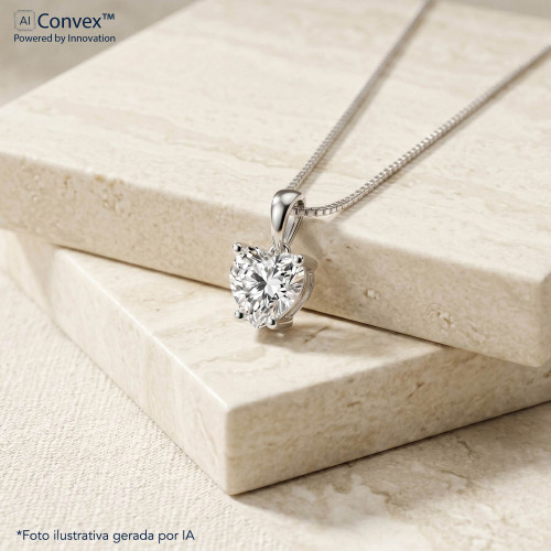 Colar de Prata Ponto de Luz Coleção Fancy Coração Cristal 6mm 45cm