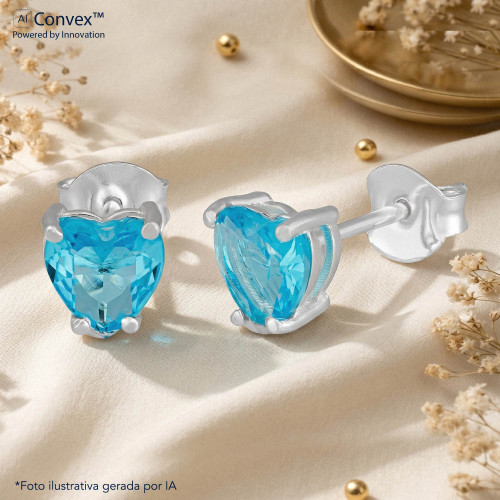 Brinco de Prata Ponto de Luz Coleção Fancy Coração Zircônia SKY 6mm