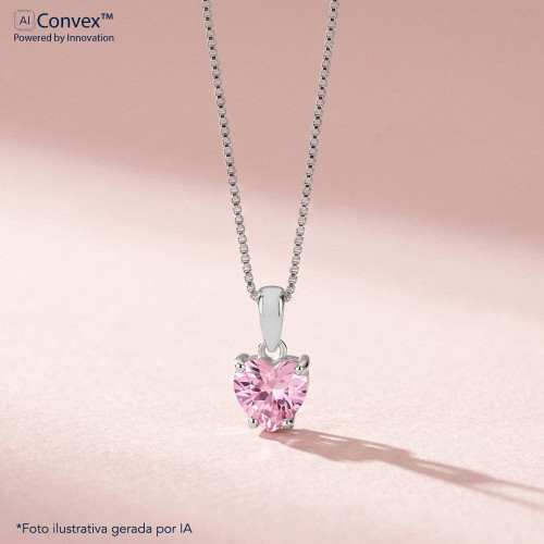 Colar de Prata Ponto de Luz Coleção Fancy Coração Cristal Rosa 6mm 45cm