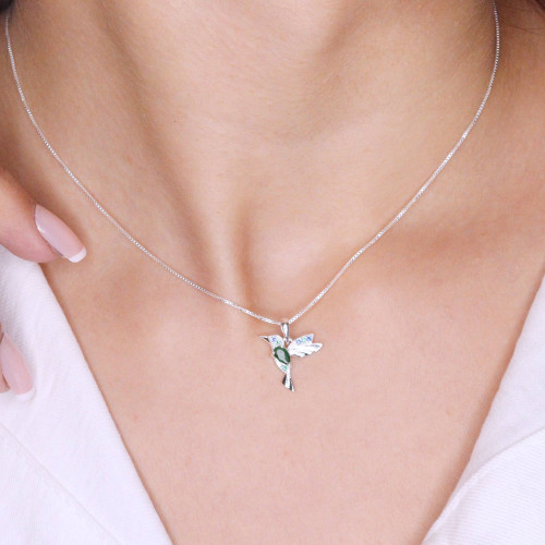 Colar de Prata Beija Flor Coleção Florescer Zircônia Esmeralda 45cm