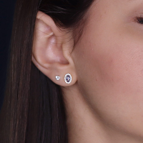 Brinco de Prata Coleção Princess Zircônia Oval Tanzanita 5x3