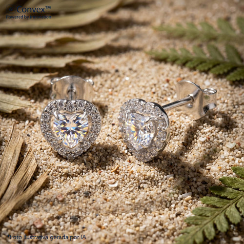 Brinco de Prata Coleção Princess Coração Cristal 4mm