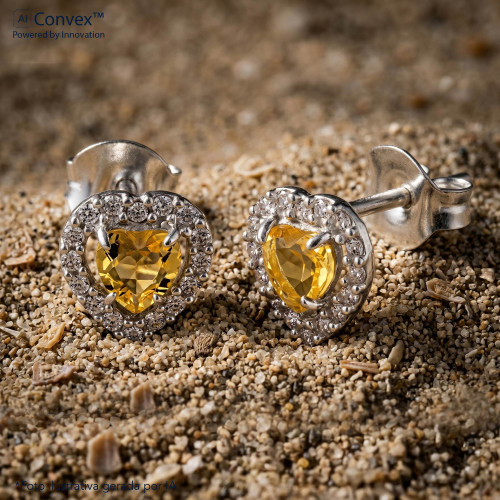 Brinco de Prata Coleção Princess Coração Yellow 4mm