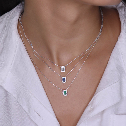 Colar de Prata Coleção Princess Zircônia Tanzanita 3x5 45cm