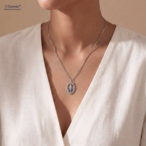 Pingente de Prata Nossa Senhora Aparecida Zircônias Azuis e Brancas 20x15mm