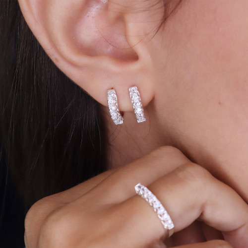 Brinco de Prata Argola Romance 18mm com Zircônias Brancas