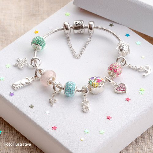 Pingente Prata Link Laço com Zircônia Branca 19x9mm