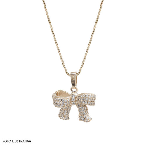 Pingente Prata c/ Ouro 18K Laço com Zircônia 17x14mm