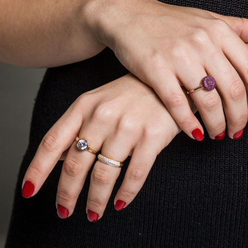 Anel Prata c/ Ouro 18K Meia Aliança Cravejada Zircônia 4mm