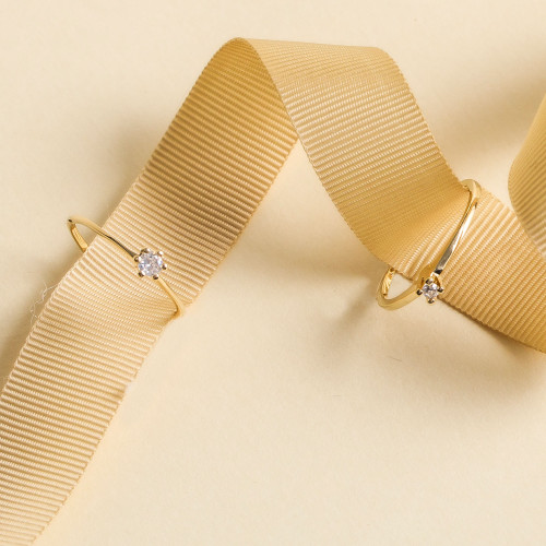 Anel Prata c/ Ouro 18K Solitário com Zircônia Branca 3mm