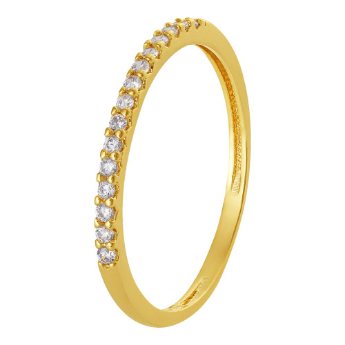 Anel de Prata Aparador Revestido com Ouro 18k com Zircônias Brancas