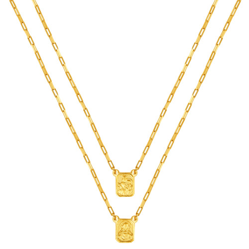 Escapulário de Prata Mini Nossa Sra do Carmo e Sagrado C de Jesus Revestido com Ouro 18k 60cm