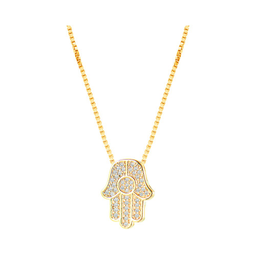 Colar Prata c/ Ouro 18K Veneziana com Mão Judaica