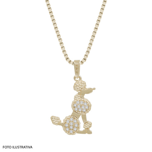 Pingente de Prata Poodle com zircônias Revestido com ouro 18k 22x15mm