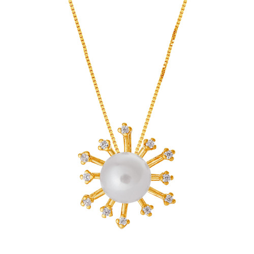 Colar de Prata Pérola Revestida Ouro 18K e Zircônias Brancas 45cm