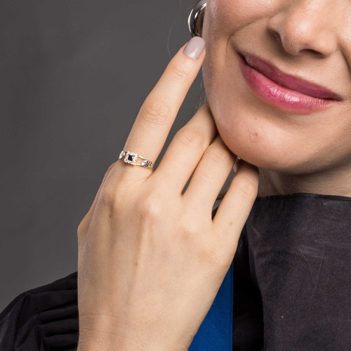 Anel de Formatura de Prata Revestida com Ouro 18K