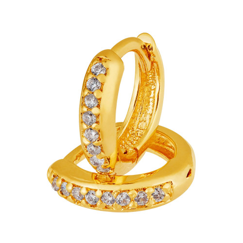 Brinco de Prata Argolinha Revestida em Ouro 18k com Zircônias Brancas 11x2.2mm