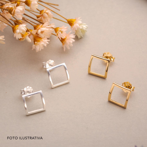 Brinco de Prata Quadrado Revestido em Ouro 18k 10x10mm