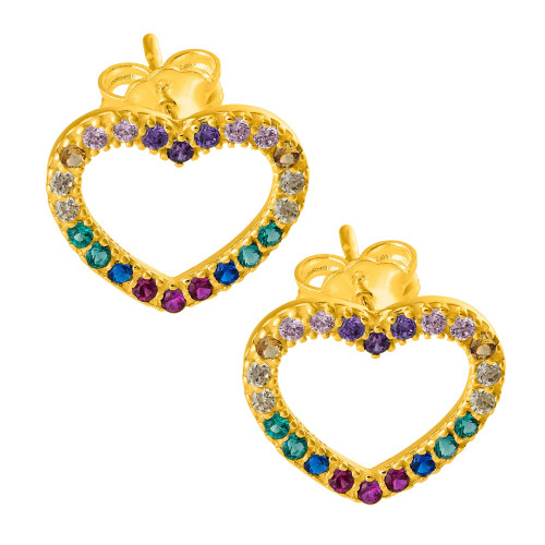 Brinco de Prata Coração Rainbow Revestido com ouro 18k 13x11