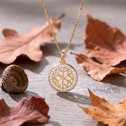 Colar de Prata Mandala com Zircônias Brancas Revestido com Ouro 18k