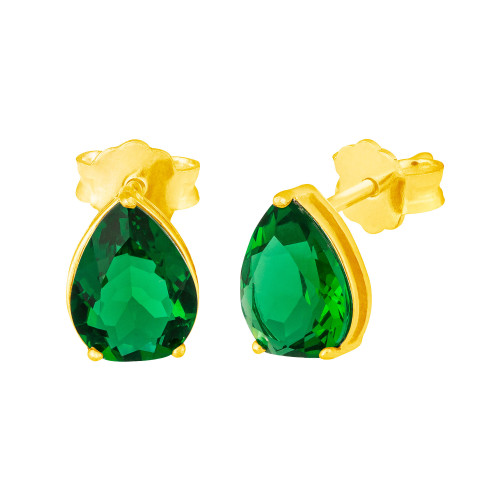 Brinco de Prata Ponto de Luz Esmeralda Revestido Ouro 18k