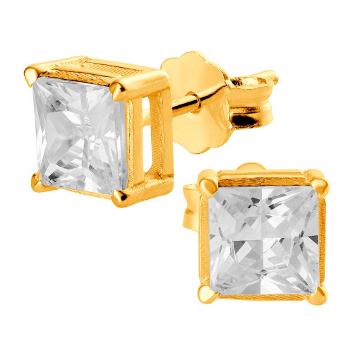 Brinco de Prata Revestida Ponto de Luz Quadrado 5mm