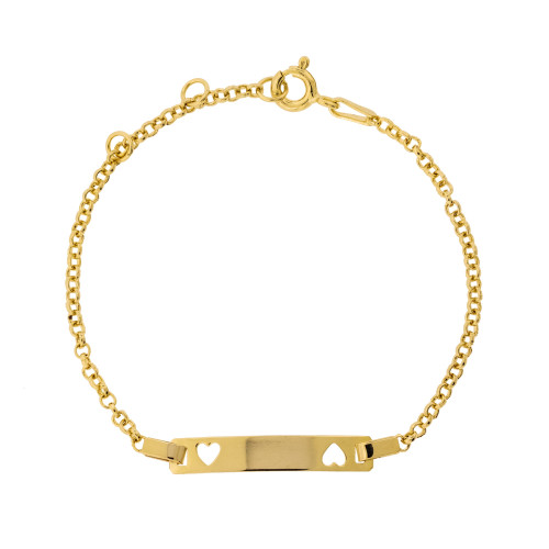 Pulseira de Prata Infantil Coração Duplo Revestido com Ouro 18k