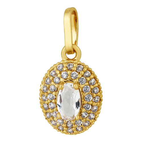 Pingente de Prata Oval Revestida em Ouro 18k Cristal com Zircônia Branca 10x7mm