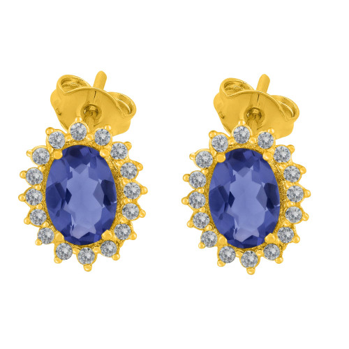 Brinco de Prata Queens Cristal Tanzanita Revestido com Ouro 18K