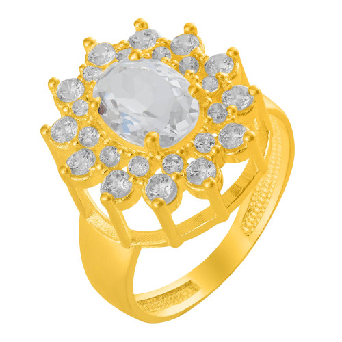 Anel de Prata Queens Cristal Revestido com ouro 18k 6x8