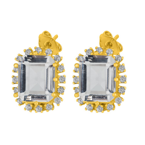 Brinco de Prata Coleção Queens Cristal Revestido com Ouro 18K 8x10