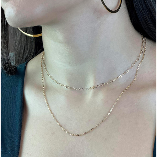 Colar de Prata Corações Entrelaçados Revestido com Ouro 18k 45cm