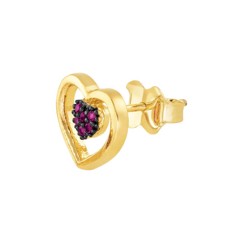 Brinco Prata c/ Ouro 18K Coração com Zircônia 10x12mm